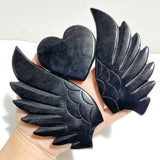 Unique Black Obsidian Heart Wing Carving With Stand