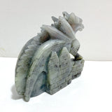 Unique Labradorite Flying Dragon Castle Carving