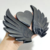 Black Obsidian Heart Wing Carving With Stand