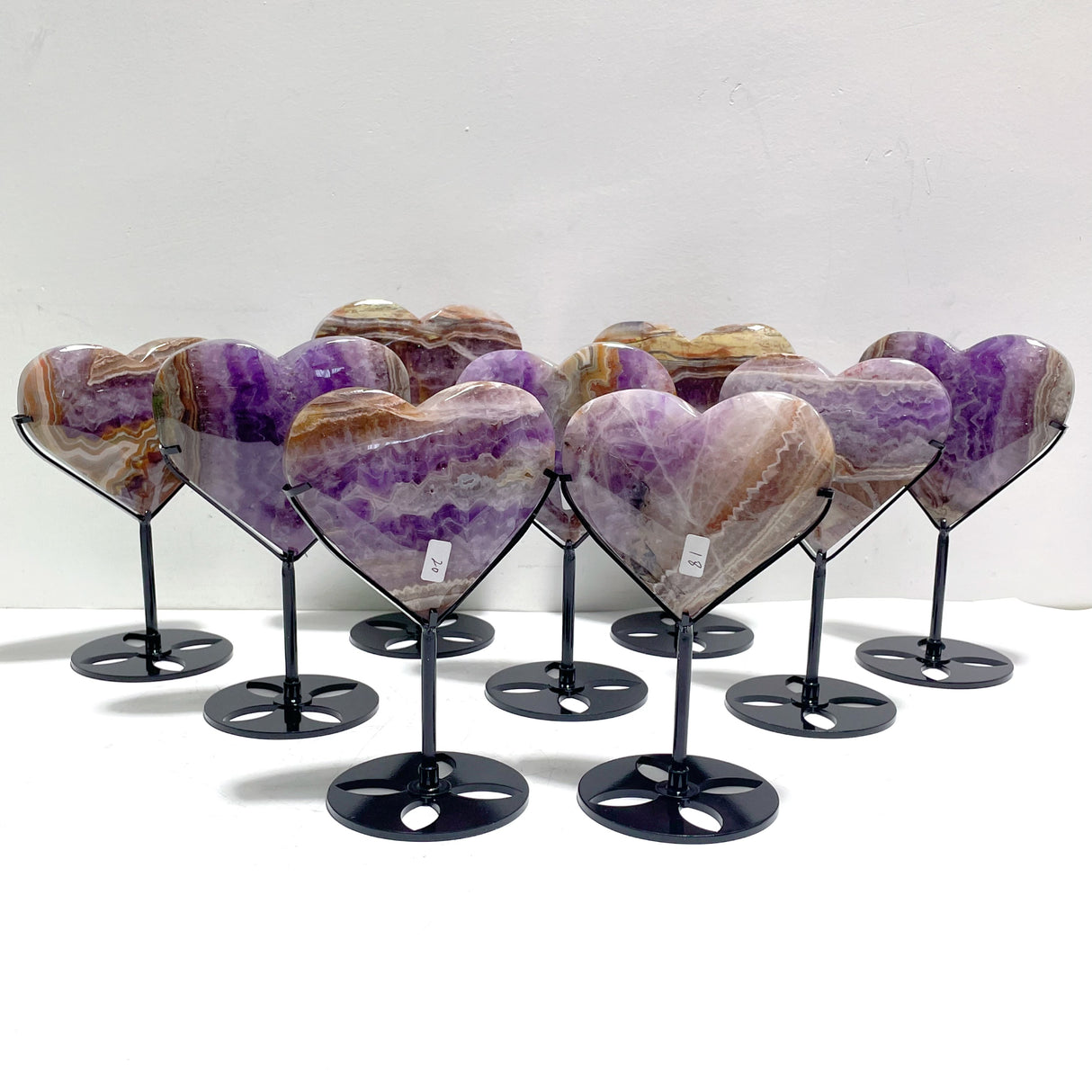 9 Pieces Amethyst Mixed Agate Heart With Stand