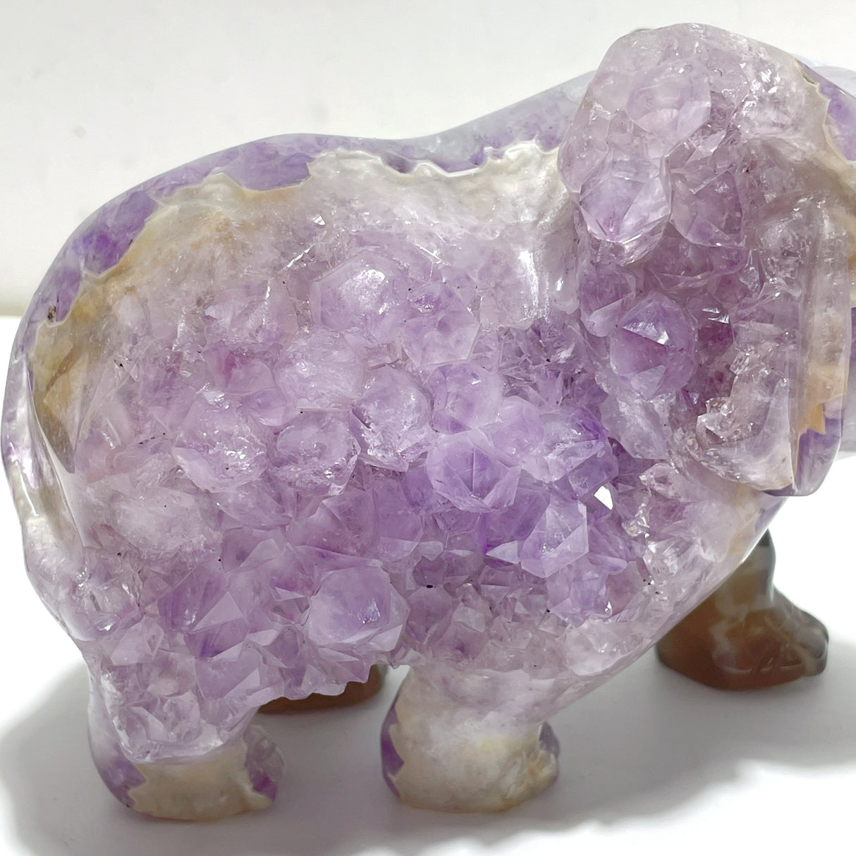 Unique Geode Amethyst Mixed Agate Druzy Elephant Animal Carving #A03