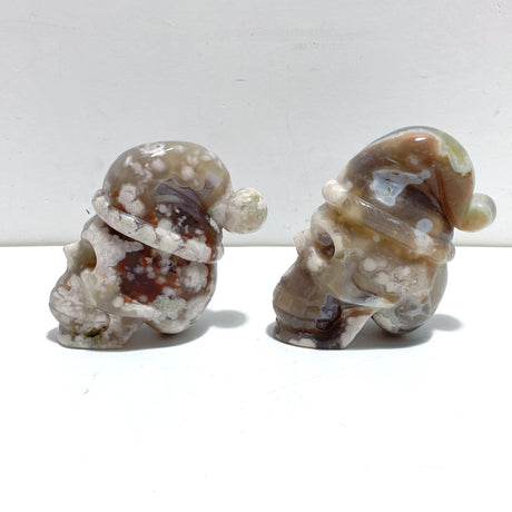 2 Pieces Sakura Flower Agate Christmas Hat Skull Carving