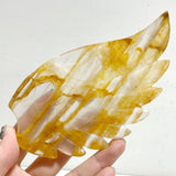 Golden Hematoid Quartz Heart Wing Carving With Stand Fire Quartz