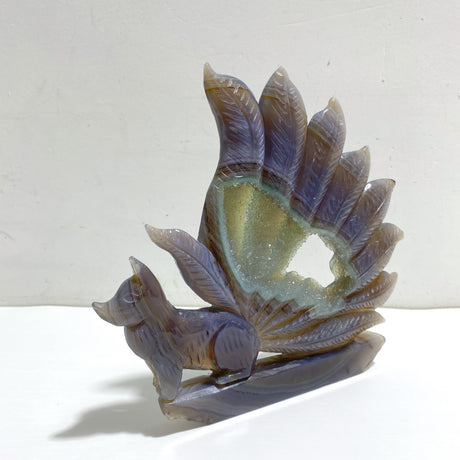 Beautiful Geode Druzy Agate Nine-tailed Fox Carving #7