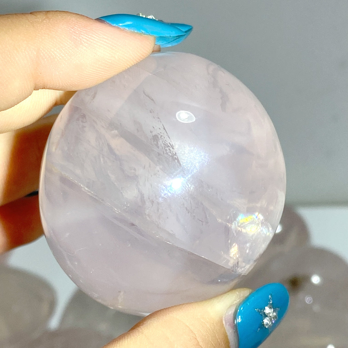 24 Pieces Six Star Line Rose Quartz Eggs With Rainbow