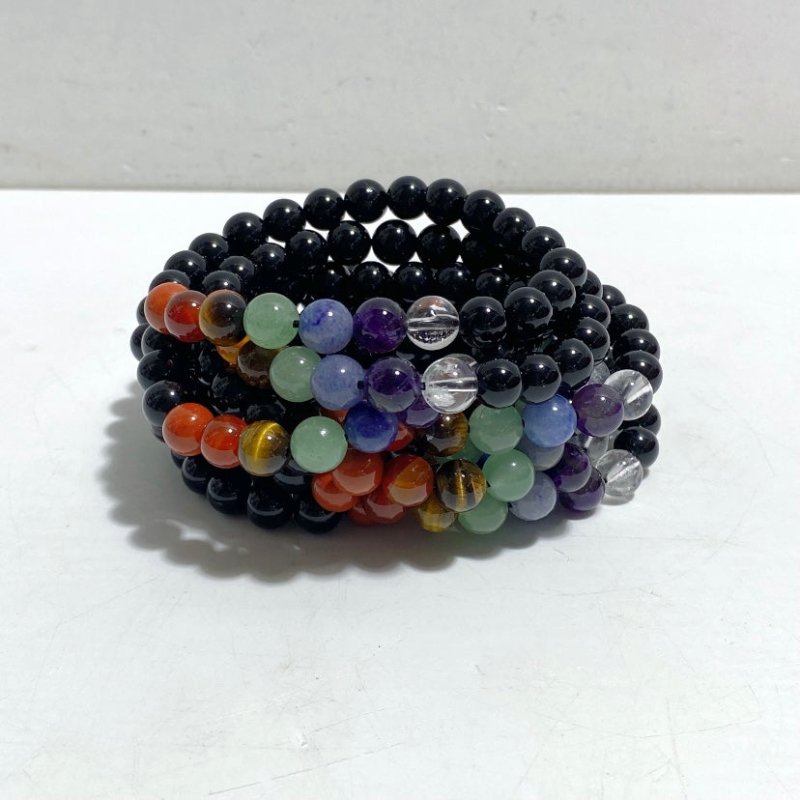 8mm 7 Chakra Mixed Black Obsidian Bracelets Wholesale -Wholesale Crystals