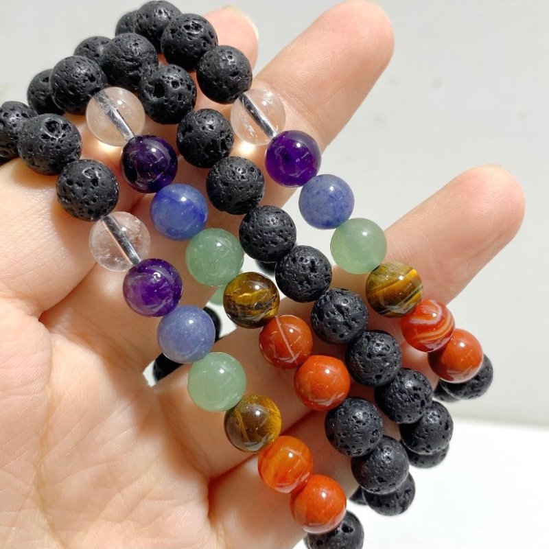 8mm 7 Chakra Mixed Lava Rock Stone Bracelets Wholesale -Wholesale Crystals