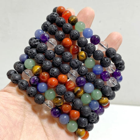 8mm 7 Chakra Mixed Lava Rock Stone Bracelets Wholesale -Wholesale Crystals