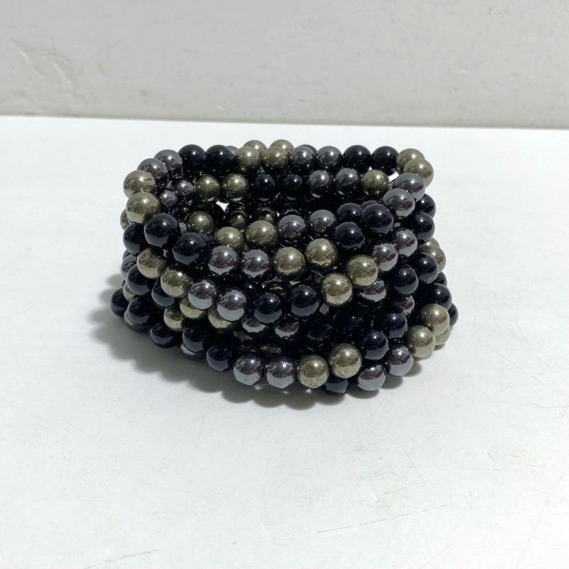 8mm Pyrite Black Tourmaline Mixed Hematite Bracelets Wholesale -Wholesale Crystals