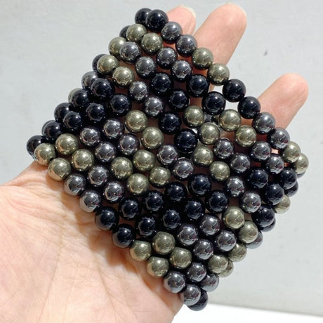 8mm Pyrite Black Tourmaline Mixed Hematite Bracelets Wholesale -Wholesale Crystals