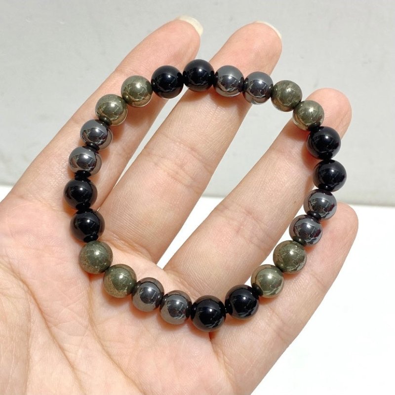 8mm Pyrite Black Tourmaline Mixed Hematite Bracelets Wholesale -Wholesale Crystals