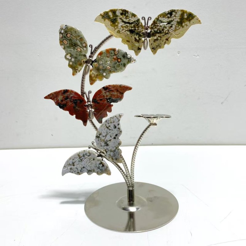 8th Vein Ocean Jasper Butterfly Flower Carving With Stand Wholesale - Wholesale Crystals