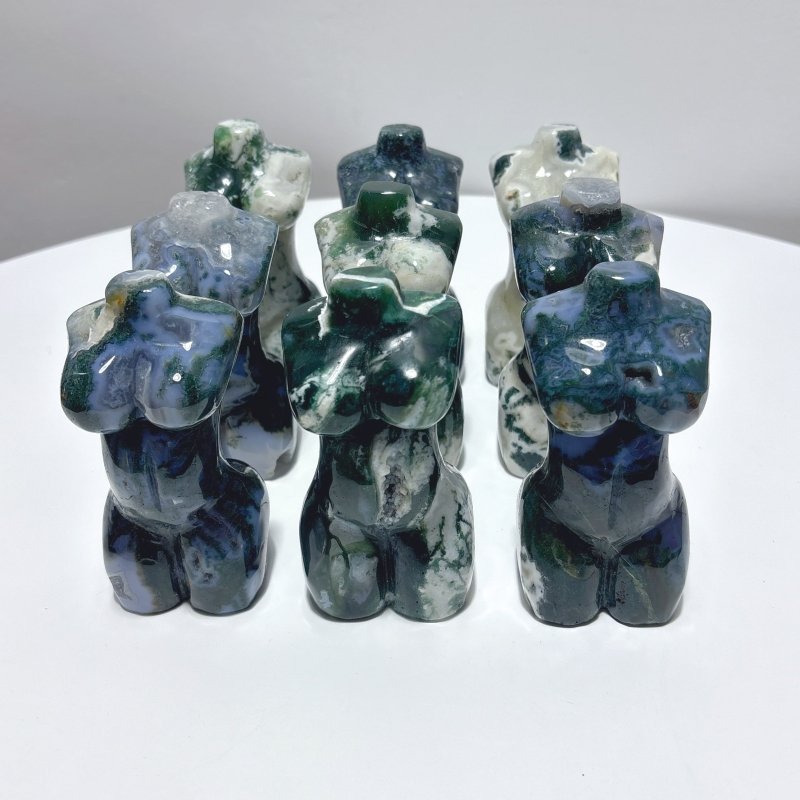 9 Pieces 4.5in Moss Agate Goddess Carving - Wholesale Crystals