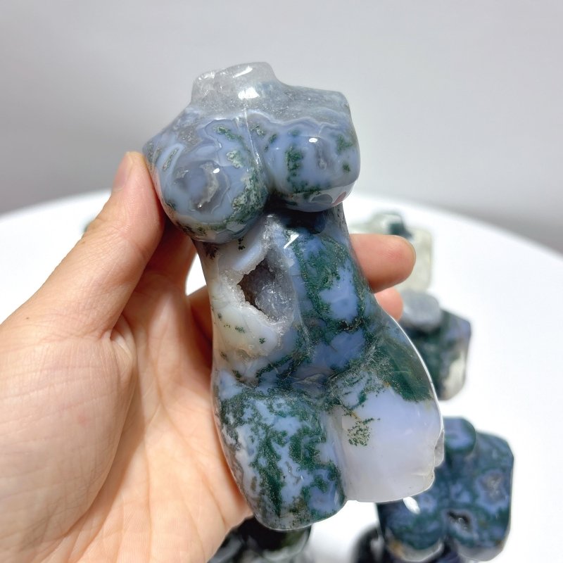 9 Pieces 4.5in Moss Agate Goddess Carving - Wholesale Crystals