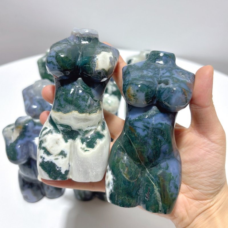 9 Pieces 4.5in Moss Agate Goddess Carving - Wholesale Crystals