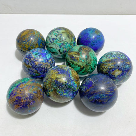 9 Pieces Azurite Mixed Malachite Spheres 1 -Wholesale Crystals