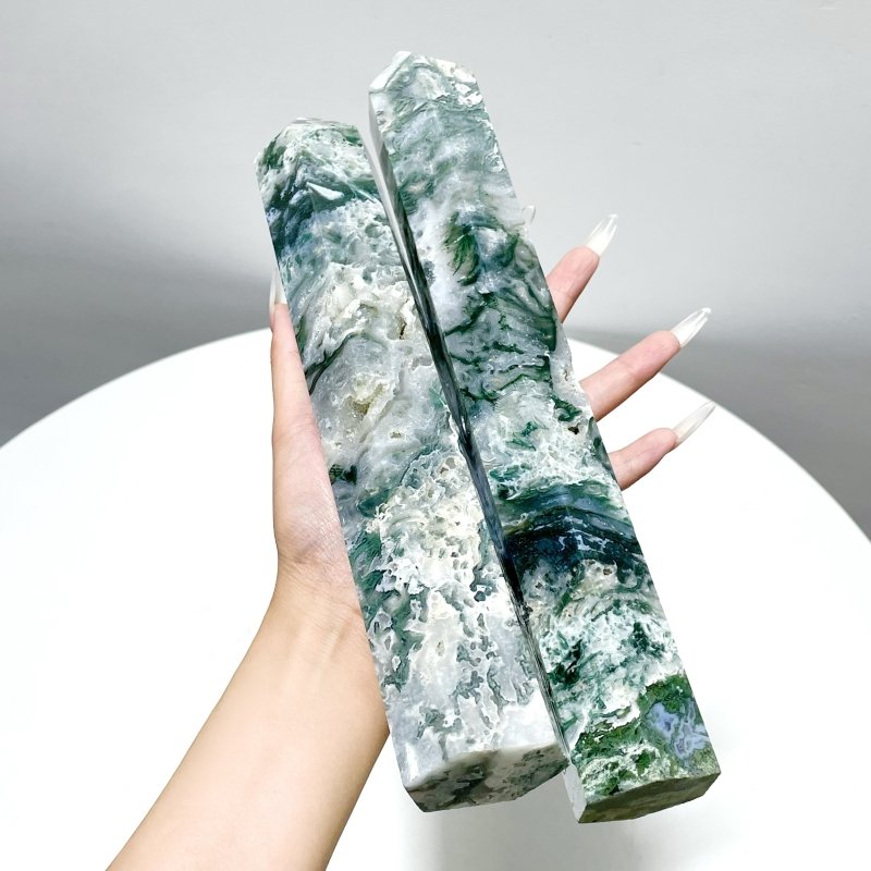 9 Pieces BBeautiful Druzy Moss Agate Geode Tower - Wholesale Crystals