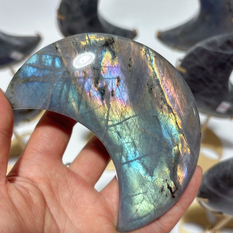 9 Pieces Beautiful Labradorite Moon Carving With Stand -Wholesale Crystals