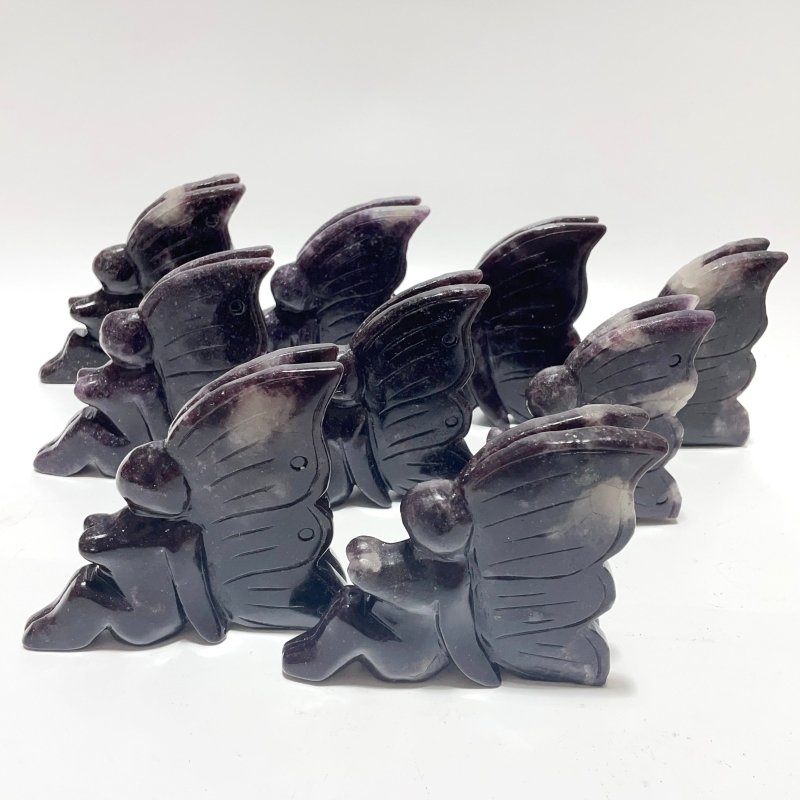 9 Pieces Deep Purple Lepidolite Butterfly Fairy Carving - Wholesale Crystals