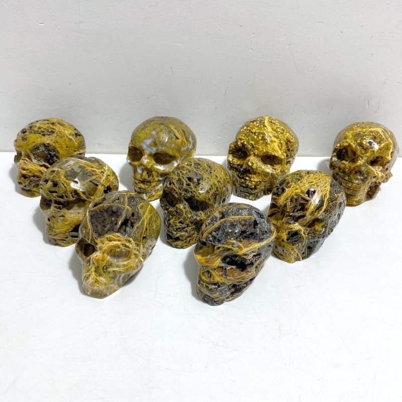9 Pieces Geode 6th Vein Ocean Jasper Skull Carving -Wholesale Crystals