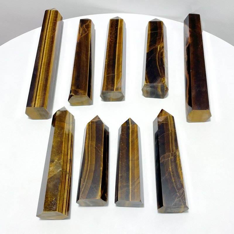 9 Pieces Large Tiger Eye Tower Points - Wholesale Crystals