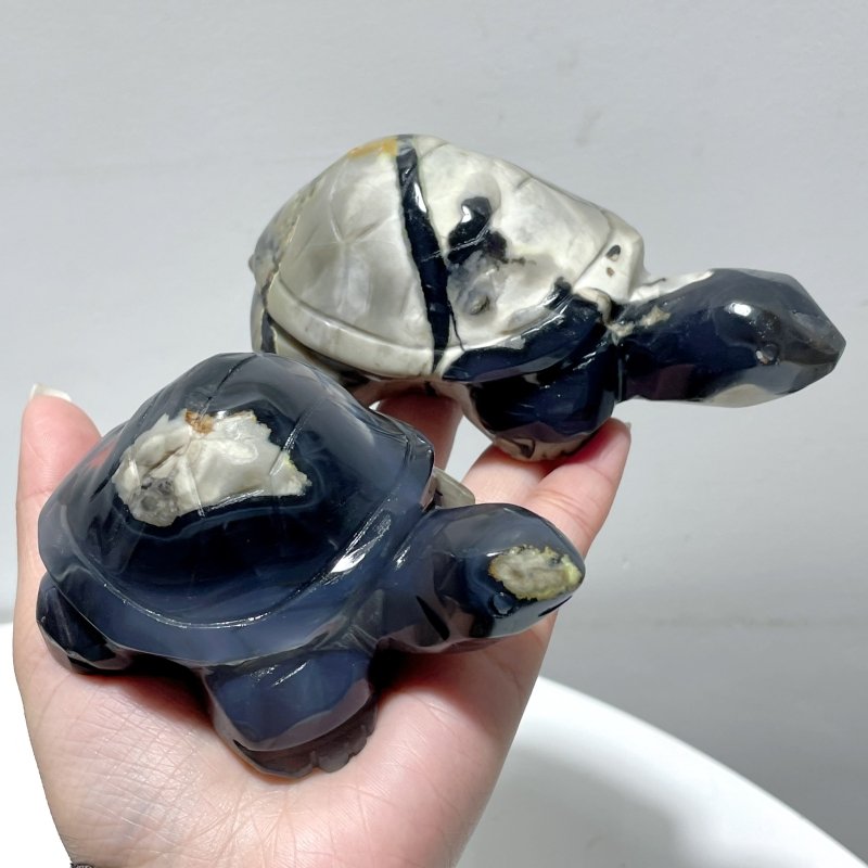 9 Pieces Volcano Agate Turtle Carving(UV - Reactive) - Wholesale Crystals