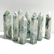 9 Pieces White Geode Druzy Moss Agate Point - Wholesale Crystals
