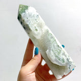 9 Pieces White Geode Druzy Moss Agate Point - Wholesale Crystals