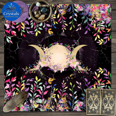 9 Sun Floral & Moon Phase Tarot Tablecloth - Wholesale Crystals