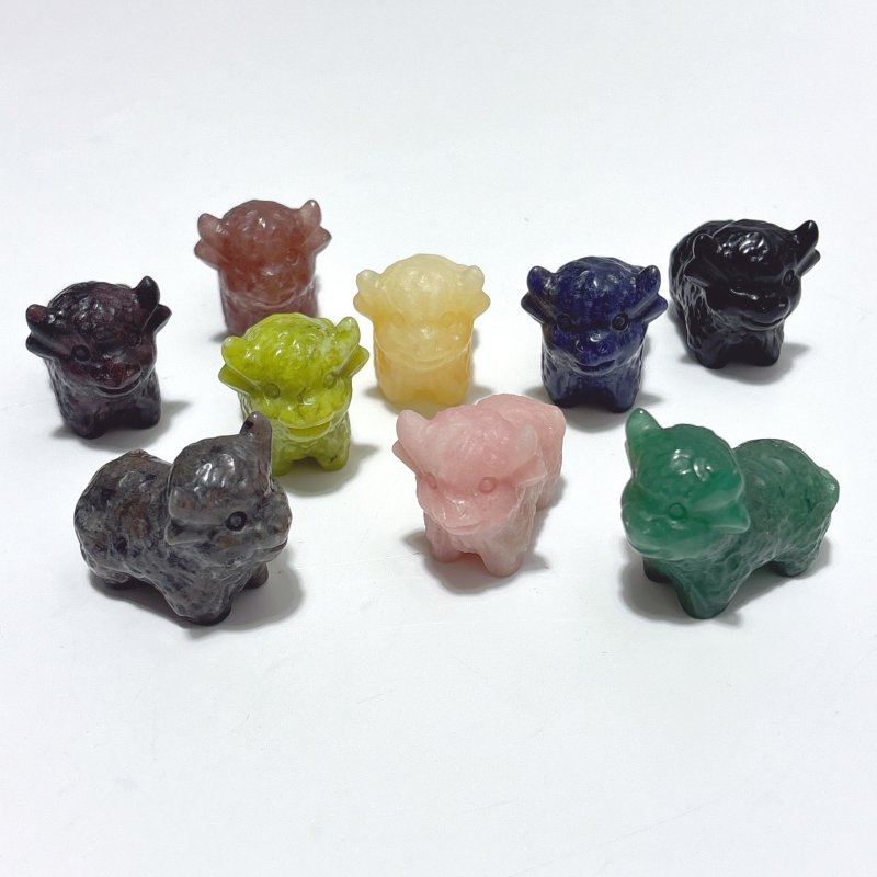 9 Types Cute OX Calf Carving Wholesale Obsidian Pink Opal Green Aventurine - Wholesale Crystals