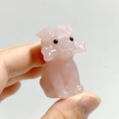 9 Types Mini Dog Carving with Bone Wholesale Rose Quartz Yellow Calcite Obsidian - Wholesale Crystals