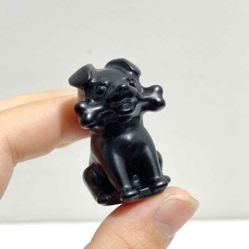 9 Types Mini Dog Carving with Bone Wholesale Rose Quartz Yellow Calcite Obsidian - Wholesale Crystals