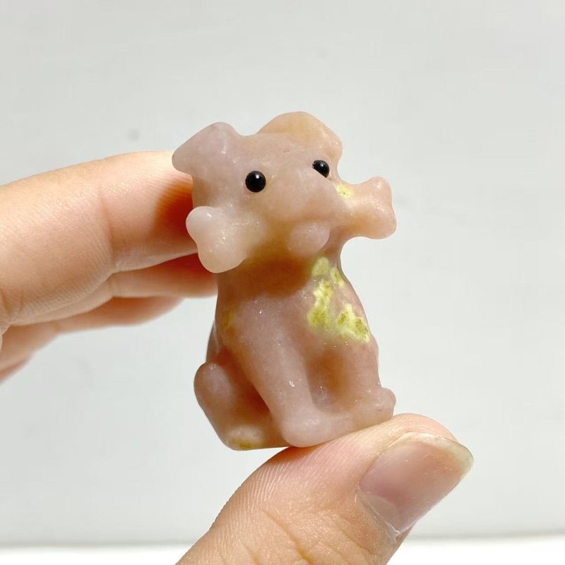 9 Types Mini Dog Carving with Bone Wholesale Rose Quartz Yellow Calcite Obsidian - Wholesale Crystals