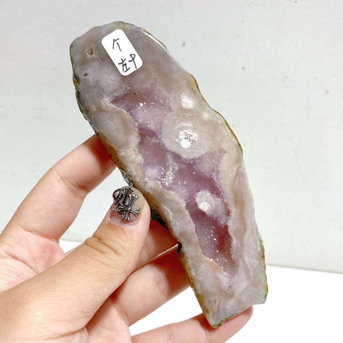 2 Pairs Geode Druzy Pink Amethyst Slab Butterfly Wing Carving With Stand #4