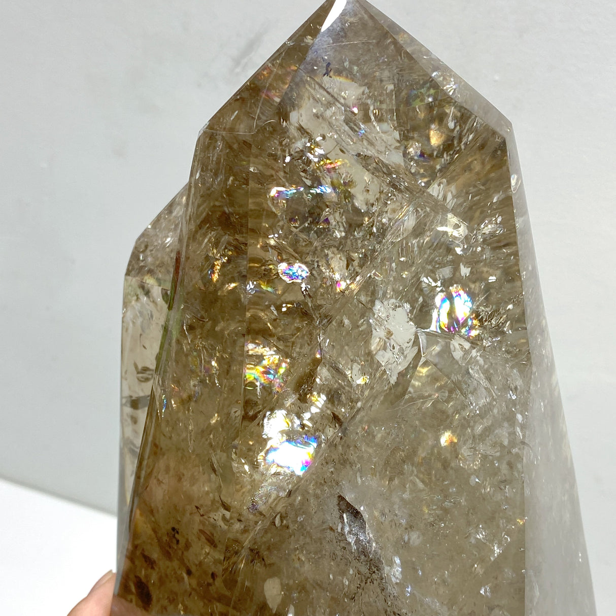 Unique Smoky Quartz Point With Rainbow With Stand