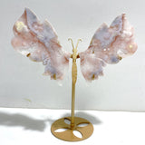 Unique Sakura Flower Agate Butterfly Wing Carving With Stand