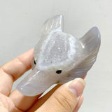 19 Pieces Geode Druzy Agate Fox Head Carving