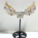 2 Pairs Sakura Flower Agate Heart Wing Carving With Stand