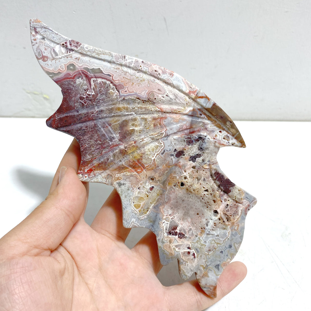 Morocco Agate Demon And Angel Wing Carving With Stand