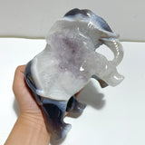 Beautiful Geode Agate Druzy Elephant Animal Carving #A02