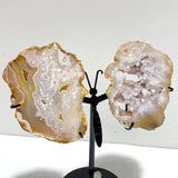 2 Pairs Geode Druzy Sakura Flower Agate Butterfly Wing With Stand