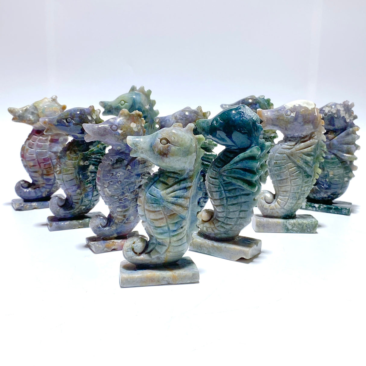 10 Pieces Moss Agate Seahorse Carving