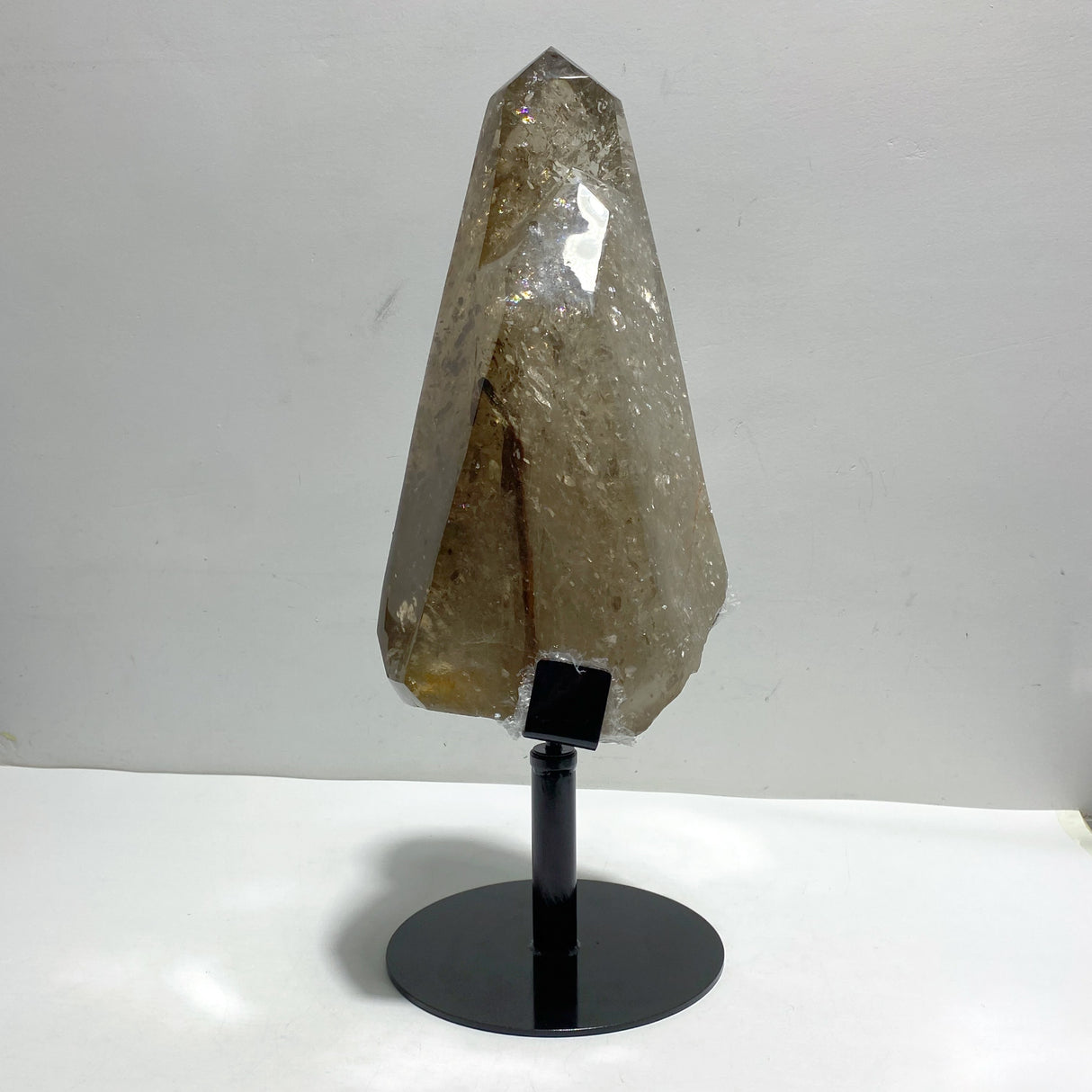 Unique Smoky Quartz Point With Rainbow With Stand