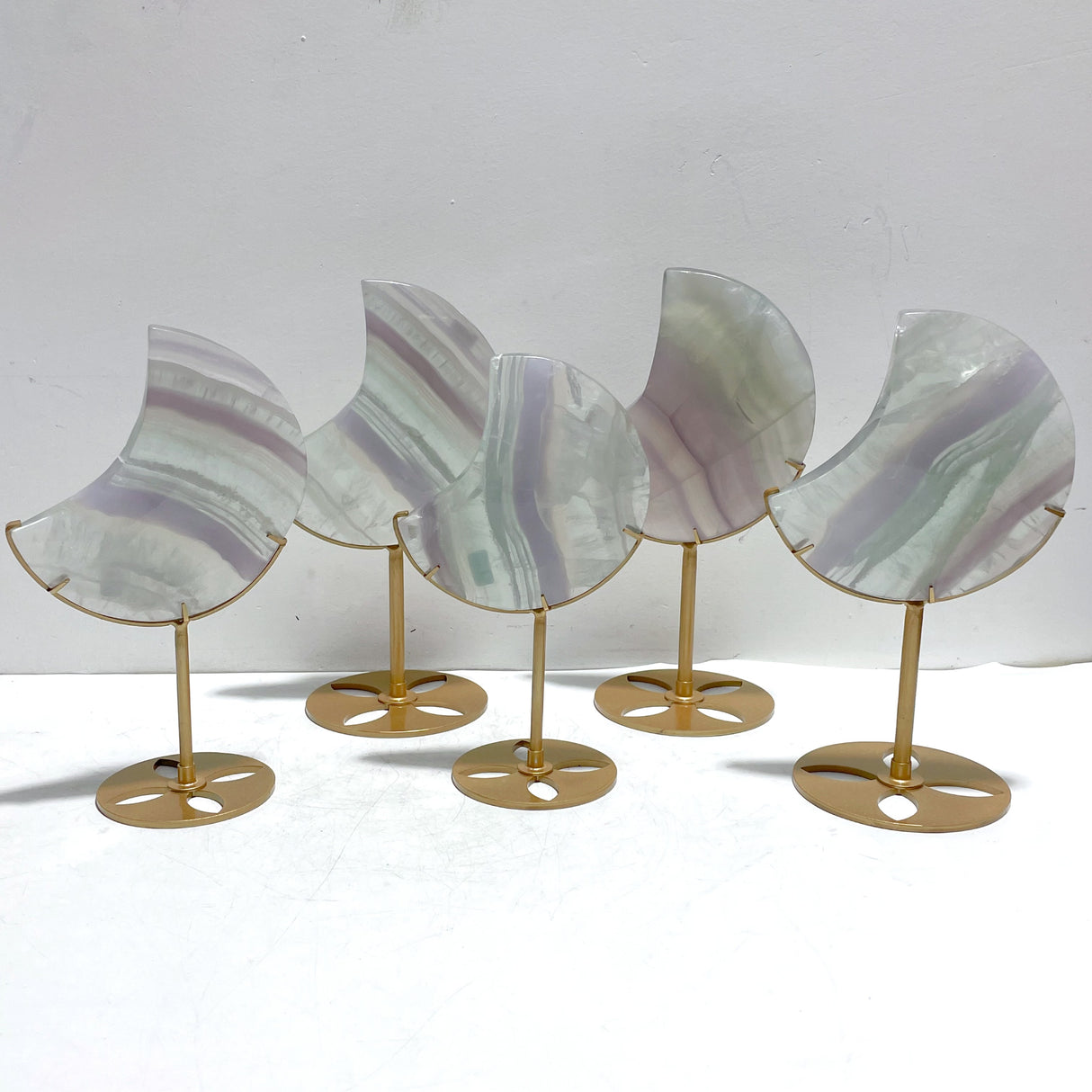 5 Pieces Large Fluorite Moon Carving With Stand