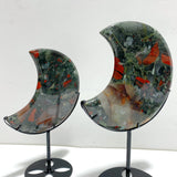 2 Pieces Large Africa Blood Stone Moon Carving With Stand