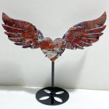 Morocco Agate Heart Wing Carving With Stand
