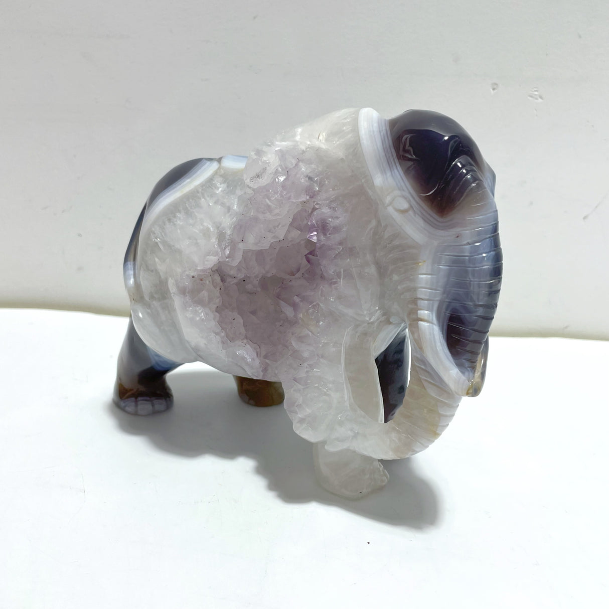 Beautiful Geode Agate Druzy Elephant Animal Carving #A02