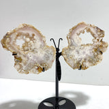 2 Pairs Geode Druzy Sakura Flower Agate Butterfly Wing With Stand