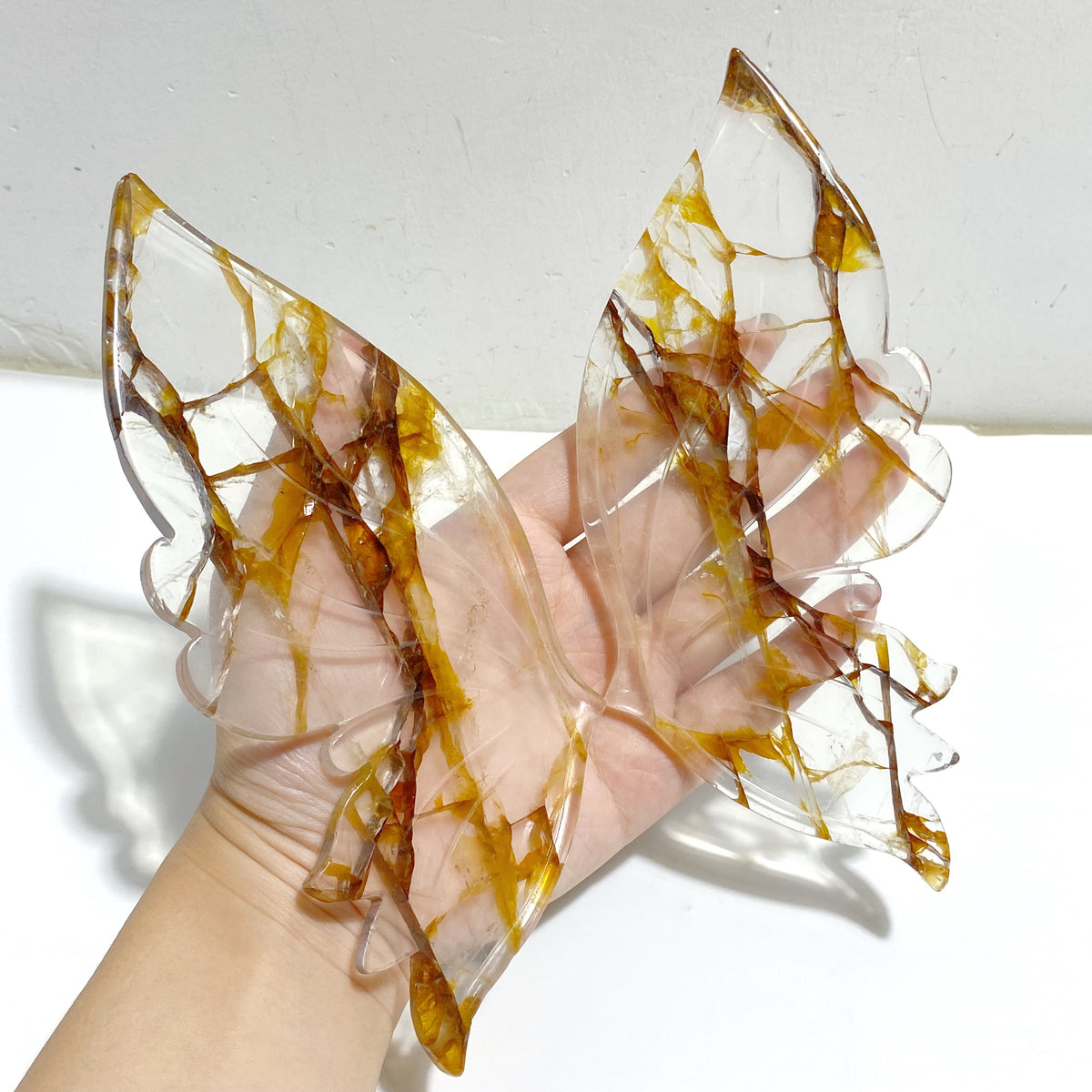 Golden Hematoid Quartz Fire Quartz Butterfly Wing Carving With Stand