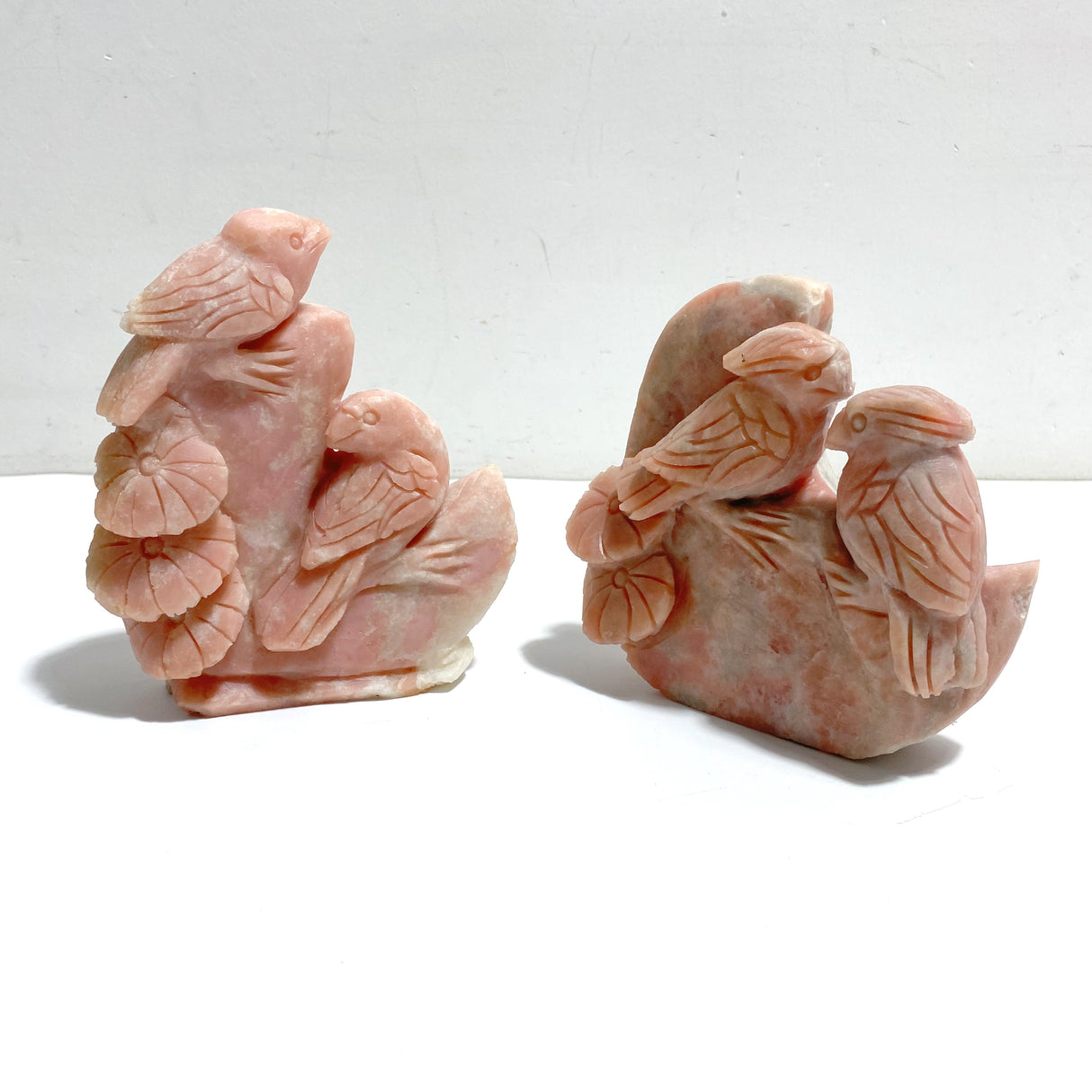 2 Pieces Cute Pink Opal Bird Carving